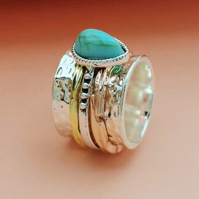 Men's And Women's Fashion Retro Turquoise Plated Three-color Ring
